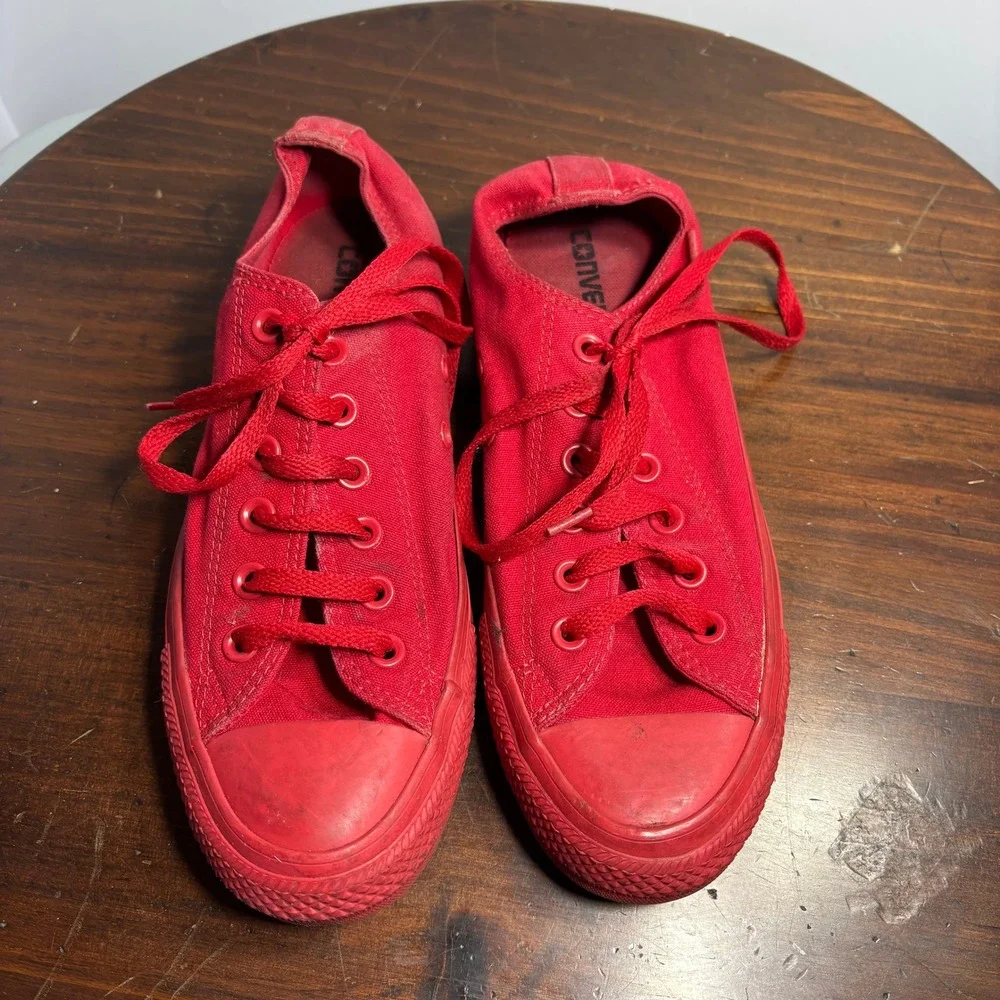 Converse Shoes Mens 6 Womens 8 Red Chuck Taylor All Star Monochrome Low Top - Picture 3 of 10